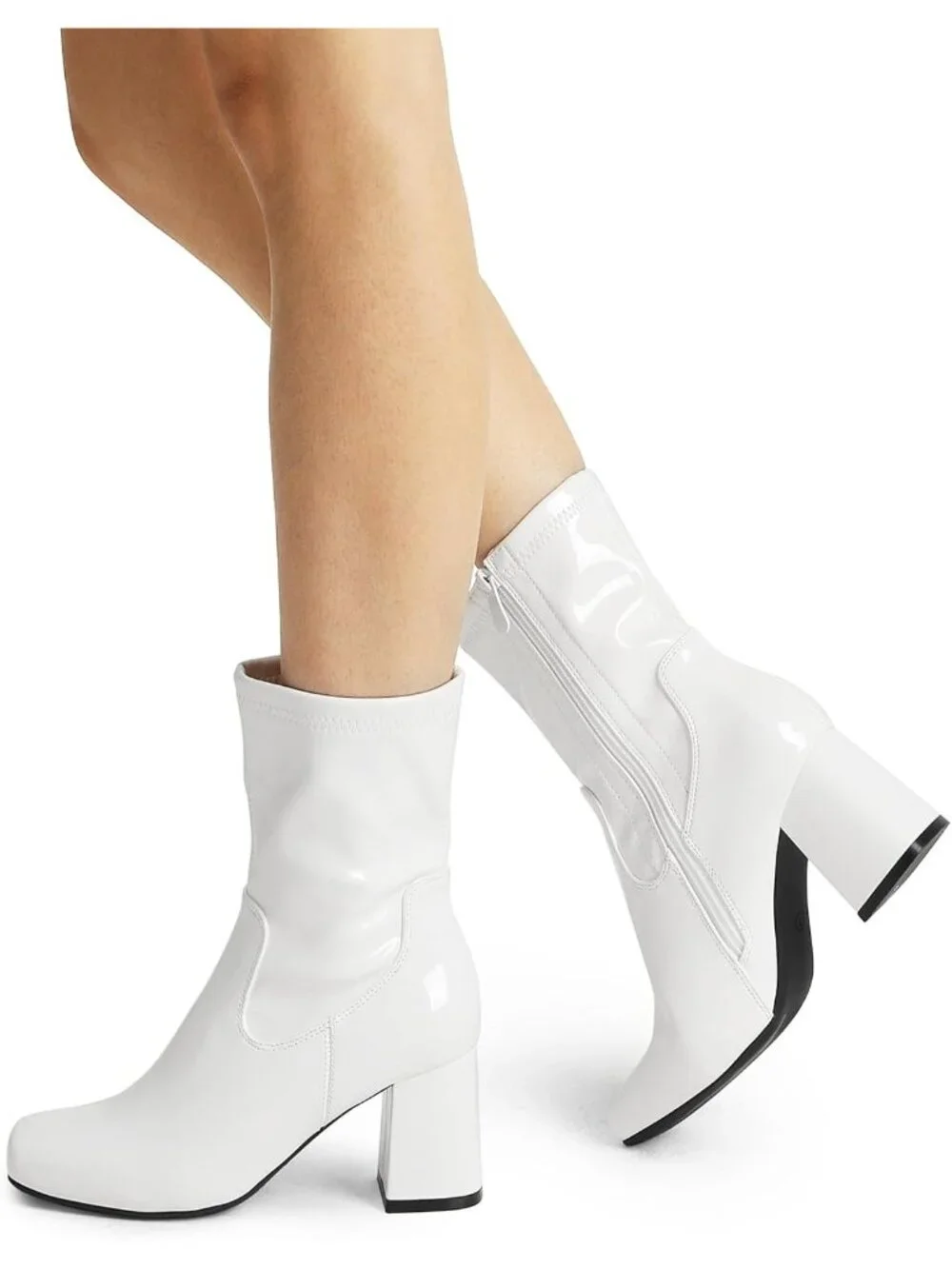 👢DREAM PAIRS Women's White-Pat Mid Calf Ankle Boots Low Block Heels Square Toe